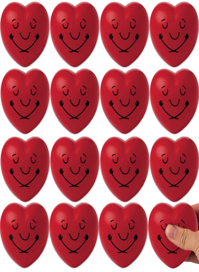 BASHOUT Heart Shape Stress Balls 16 Pcs Pack | 3” Inch Red Heart Shape Smile Balls | Squeeze Foam Heart Balls with Hug | Soft Heart Balls for Valentines Classroom Gifts | Valentines Party Favors | BASHOUT - Image 1